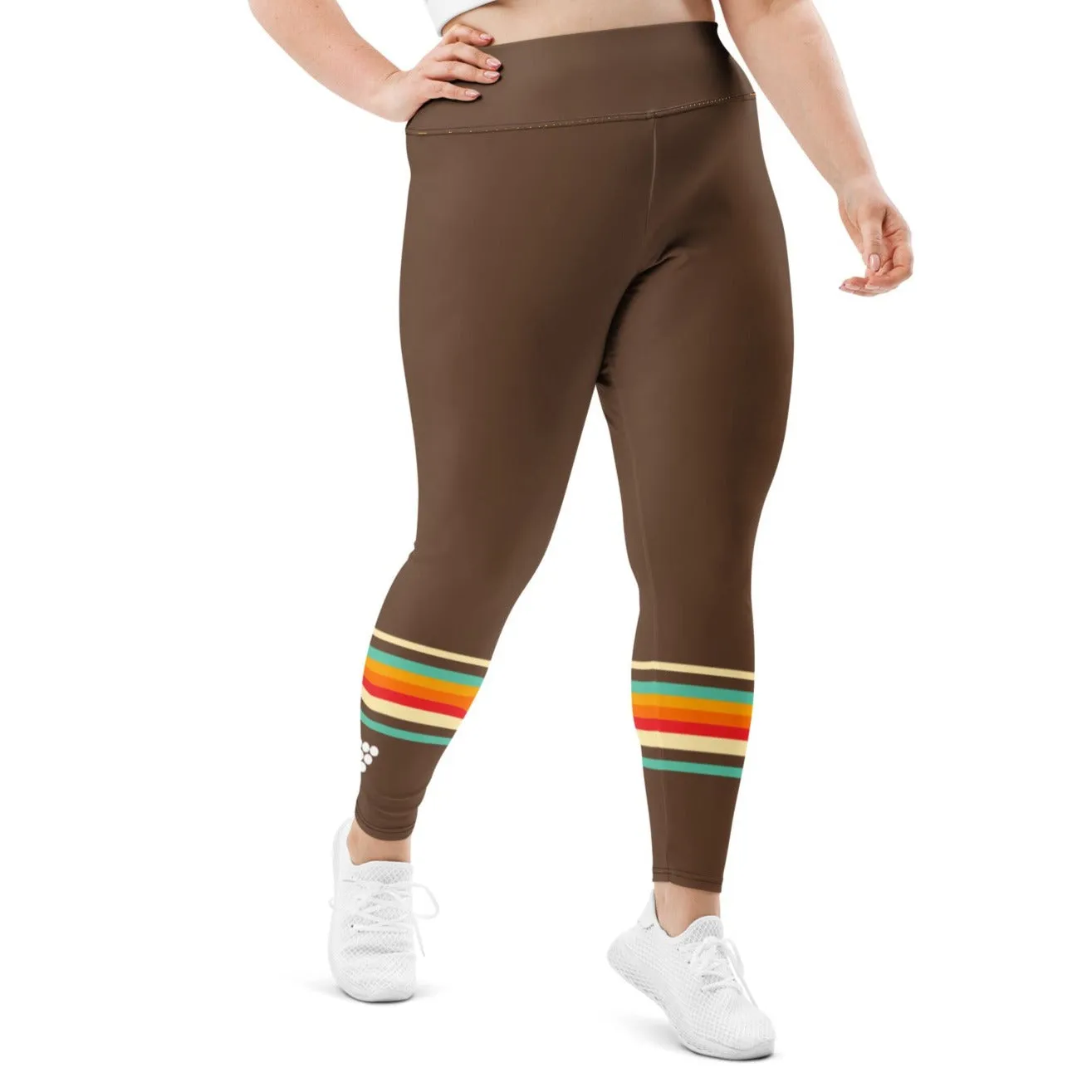 70s Vintage Stripe Plus Size Swim Leggings UPF 50  Brown
