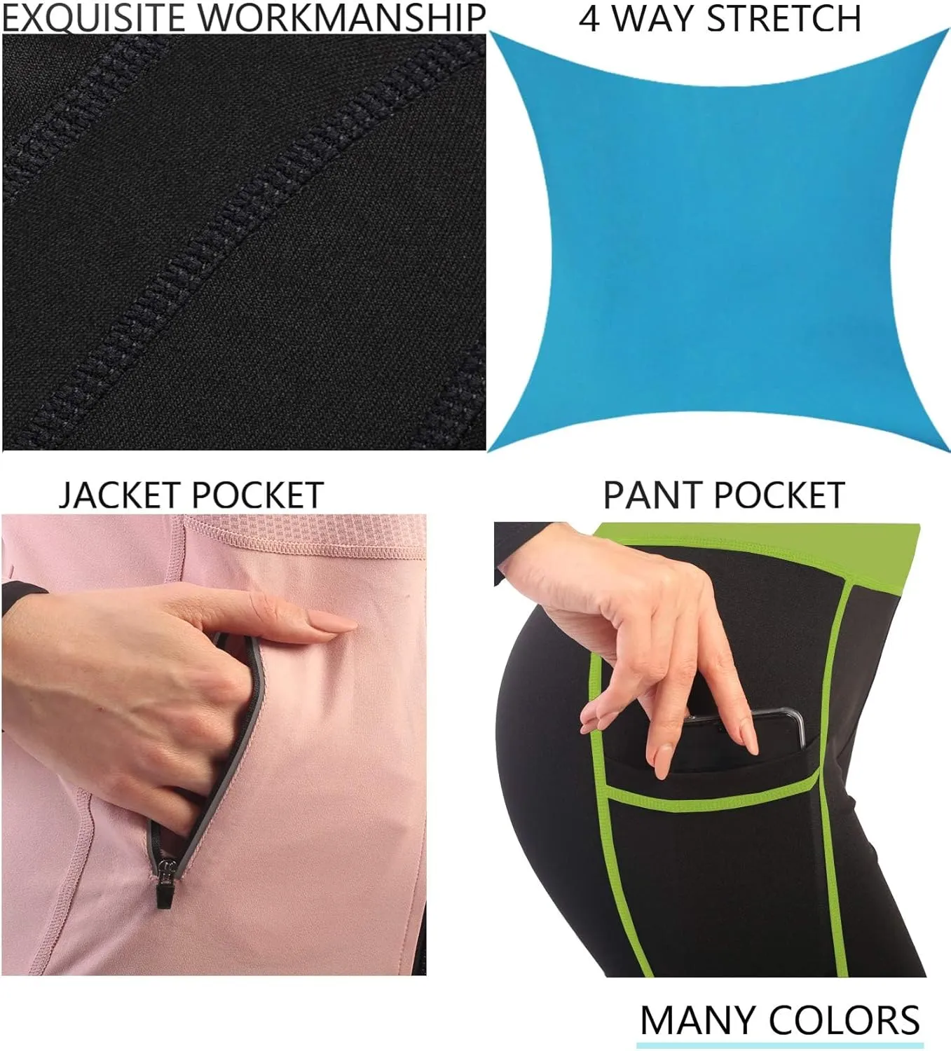 Active Wear Sets for Women -Workout Clothes Gym Wear TracksuitsYoga Jogging Track Outfit Legging Jacket 2 Pieces Set