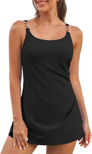 Aleumdr One Piece Swimsuits Women Swim Dress Skirted Tummy Control Bathing Suit Modest Swimwear with Pockets
