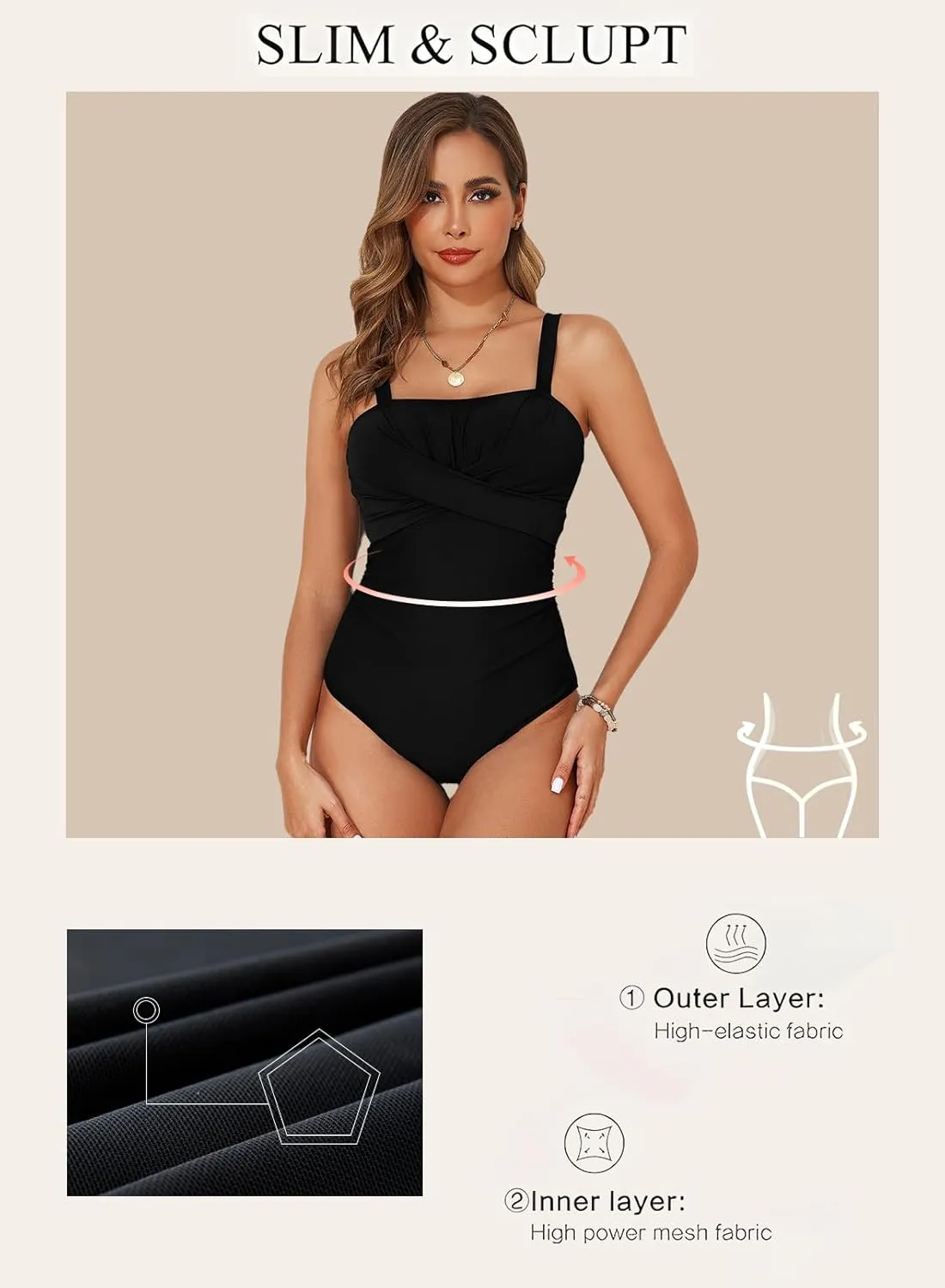 Aleumdr Women's One Piece Swimsuit Tummy Control Bathing Suit Crisscross Retro Ruched Push Up Swimwear
