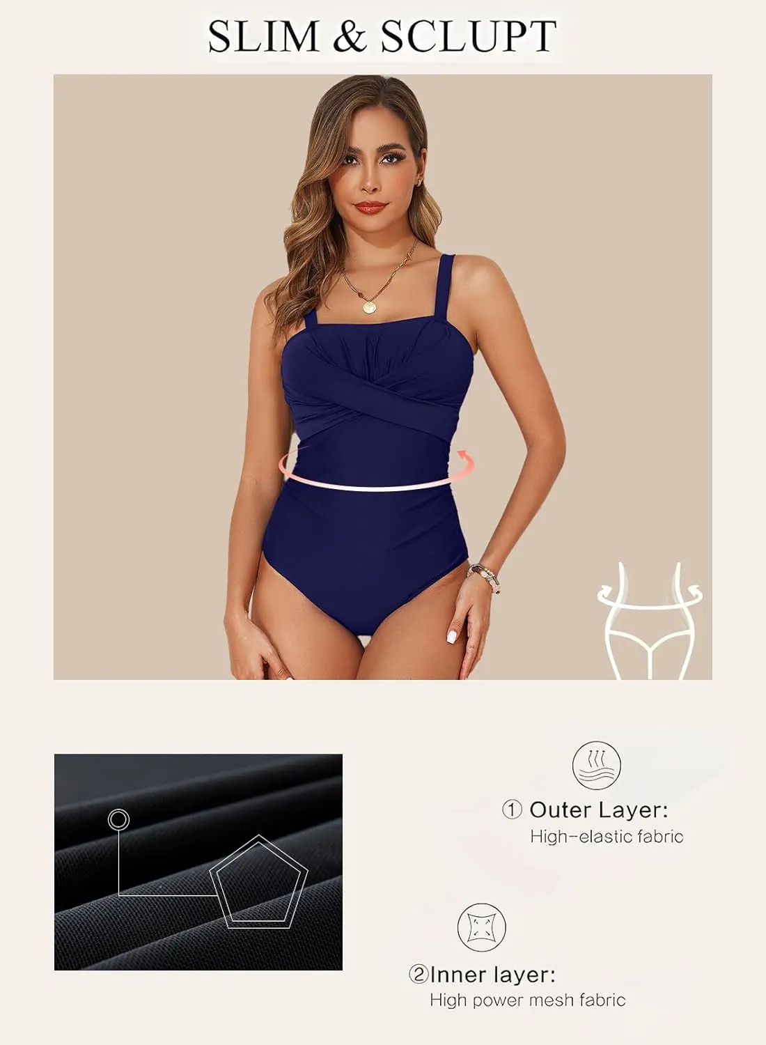 Aleumdr Women's One Piece Swimsuit Tummy Control Bathing Suit Crisscross Retro Ruched Push Up Swimwear
