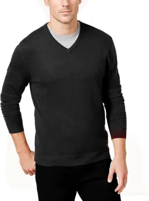 Alfani Mens V-Neck Ribbed Trim Sweater Gray S