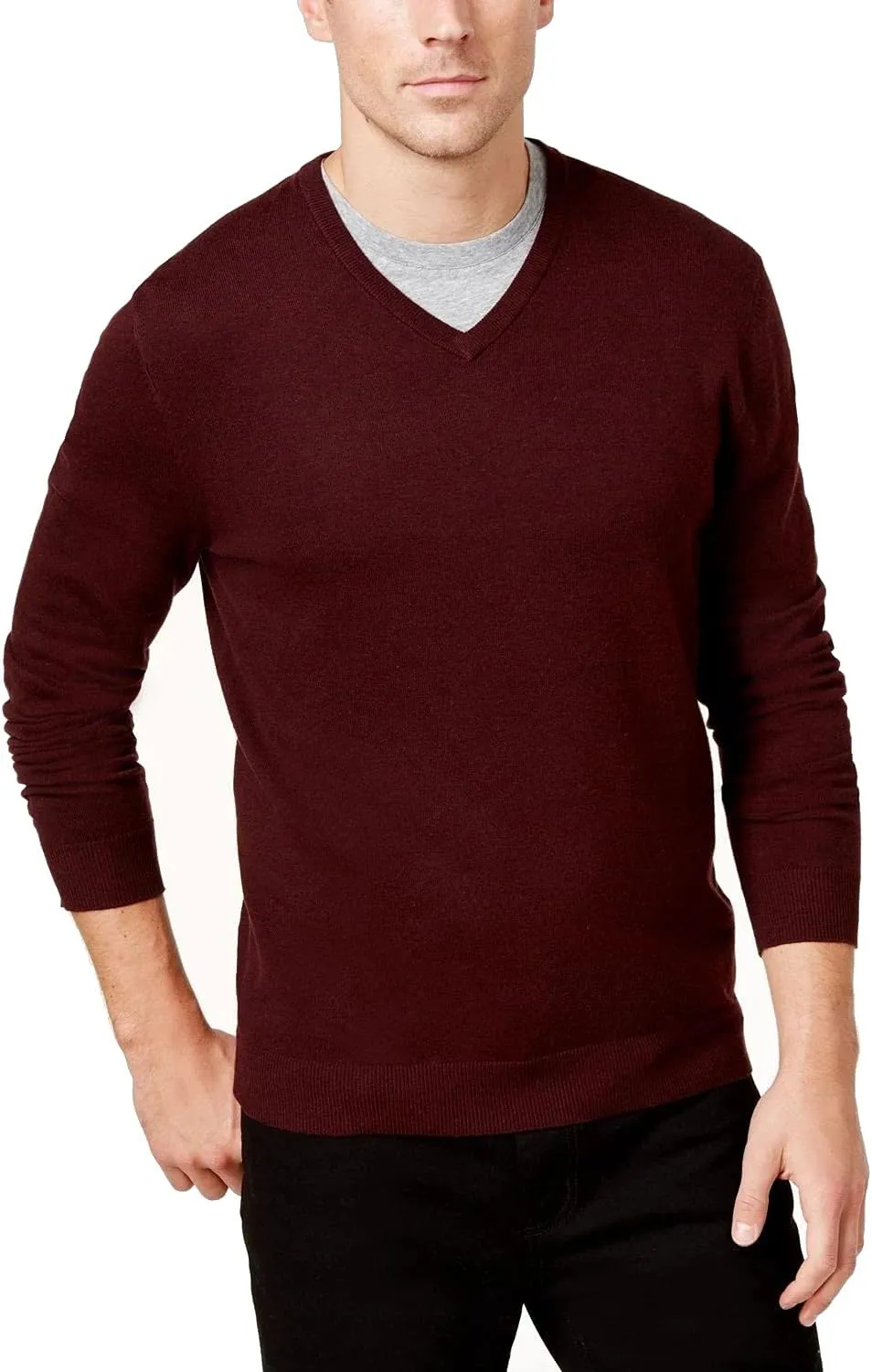 Alfani Mens V-Neck Ribbed Trim Sweater Red XL