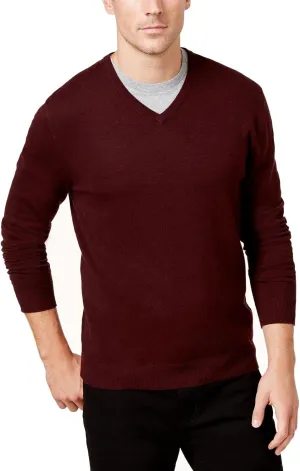 Alfani Mens V-Neck Ribbed Trim Sweater Red XL