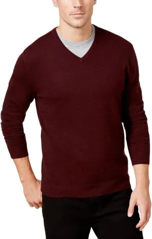 Alfani Mens V-Neck Ribbed Trim Sweater Red XXL