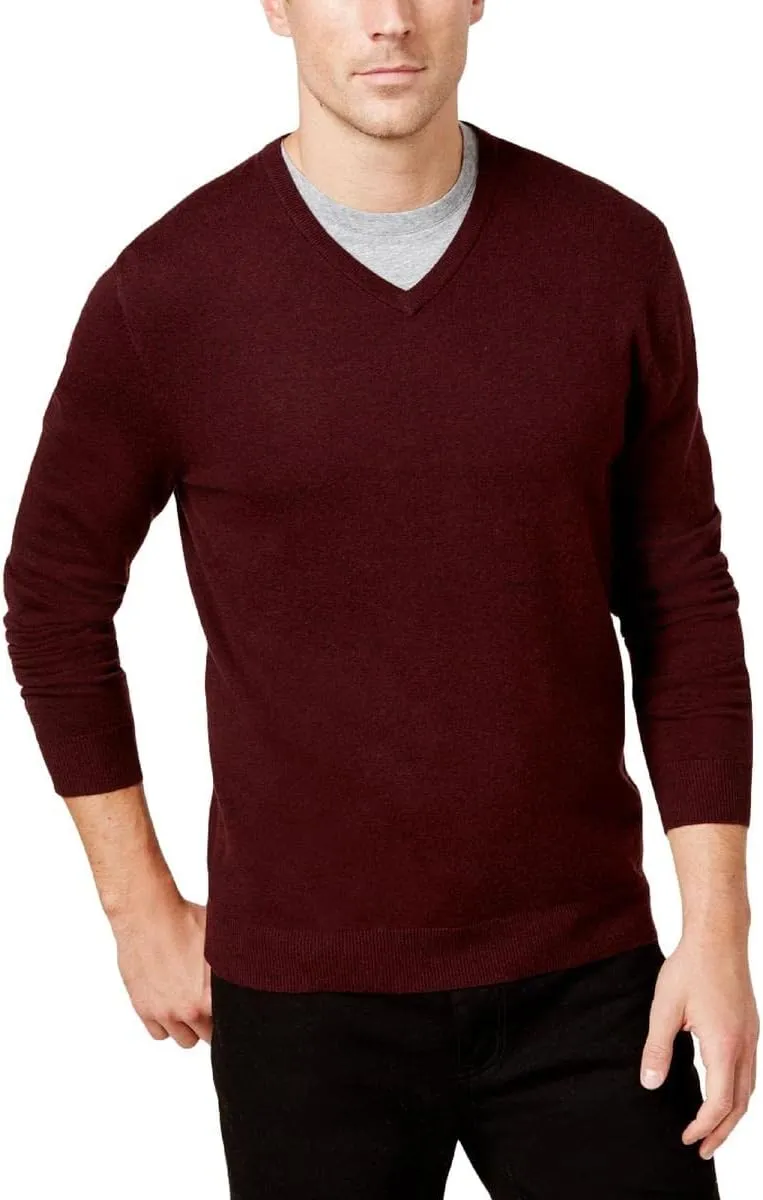 Alfani Mens V-Neck Ribbed Trim Sweater Red XXL