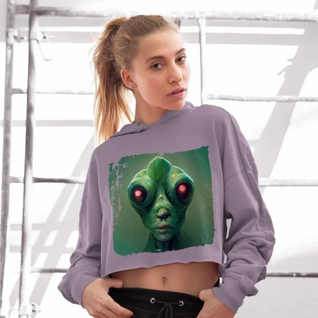 Alien Art Women's Cropped Fleece Hoodie - Cool Cropped Hoodie for Women - Graphic Hooded Sweatshirt