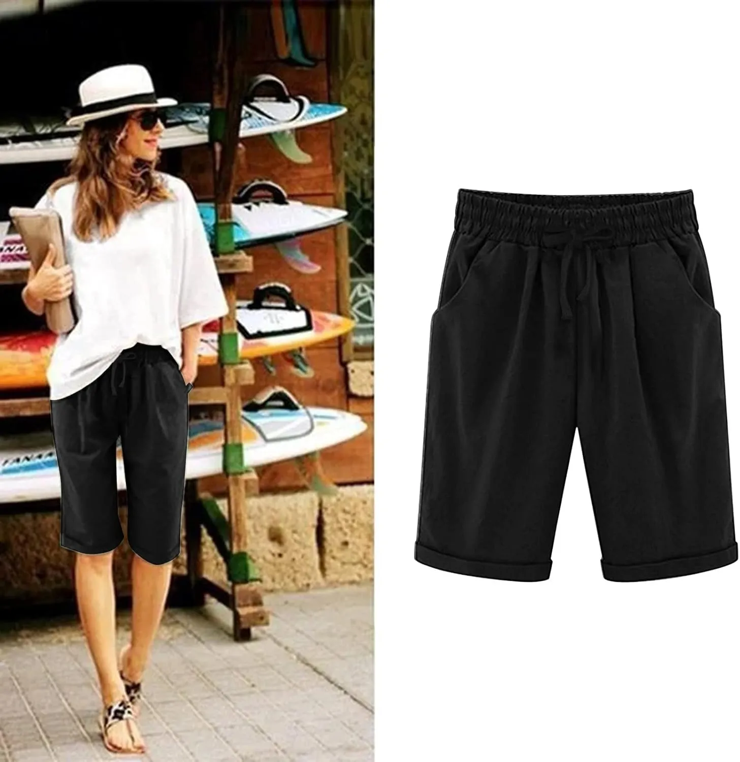 AMDBEL Bermuda Shorts for Women Trendy Womens Hiking Long Shorts Quick Dry Bermuda Cargo Pants Lightweight Knee Length Shorts