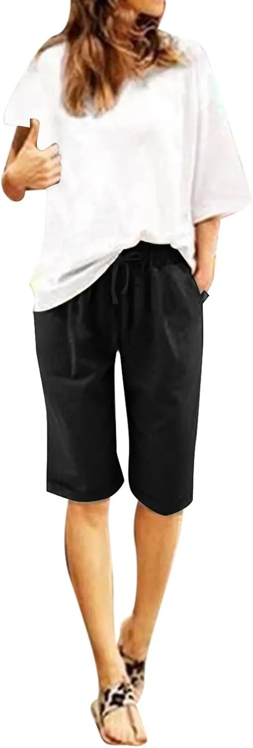 AMDBEL Bermuda Shorts for Women Trendy Womens Hiking Long Shorts Quick Dry Bermuda Cargo Pants Lightweight Knee Length Shorts