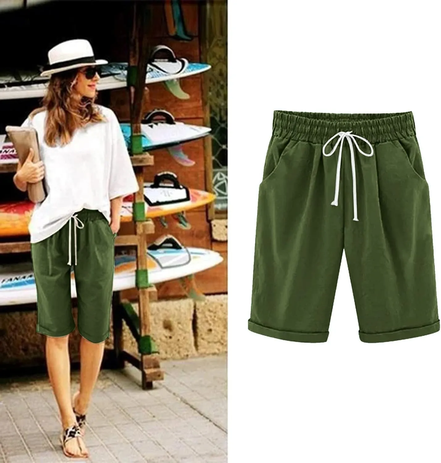 AMDBEL Bermuda Shorts for Women Trendy Womens Hiking Long Shorts Quick Dry Bermuda Cargo Pants Lightweight Knee Length Shorts
