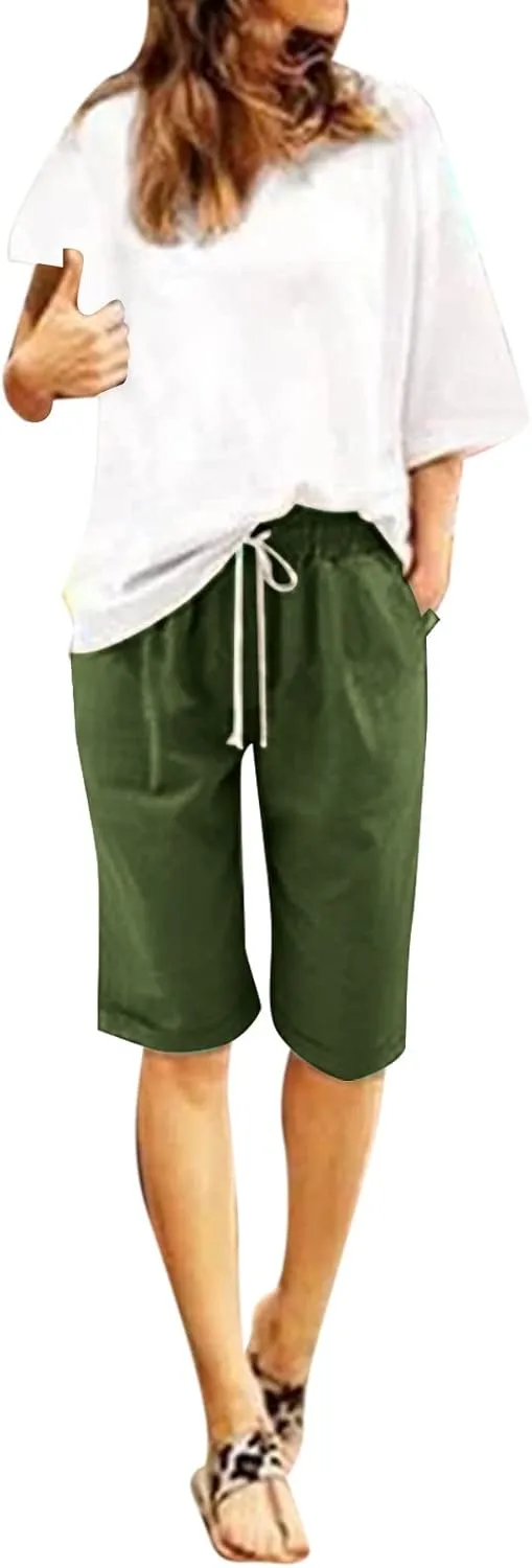 AMDBEL Bermuda Shorts for Women Trendy Womens Hiking Long Shorts Quick Dry Bermuda Cargo Pants Lightweight Knee Length Shorts