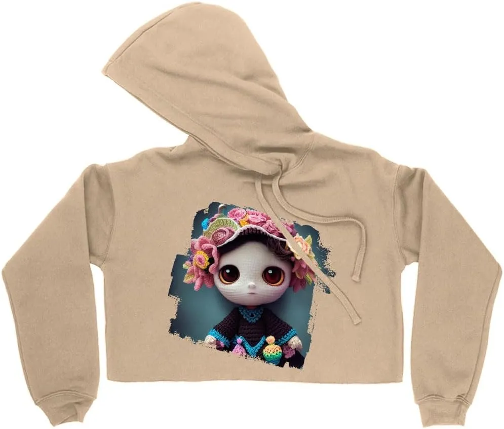 Art Women's Cropped Fleece Hoodie - Doll Cropped Hoodie for Women - Graphic Hooded Sweatshirt