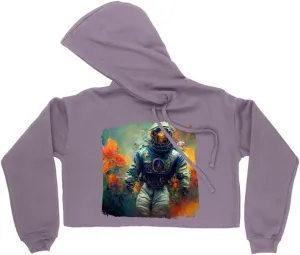 Astronaut Colors Women's Cropped Fleece Hoodie - Fantasy Cropped Hoodie for Women - Graphic Hooded Sweatshirt