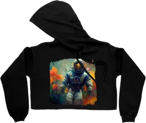 Astronaut Colors Women's Cropped Fleece Hoodie - Fantasy Cropped Hoodie for Women - Graphic Hooded Sweatshirt