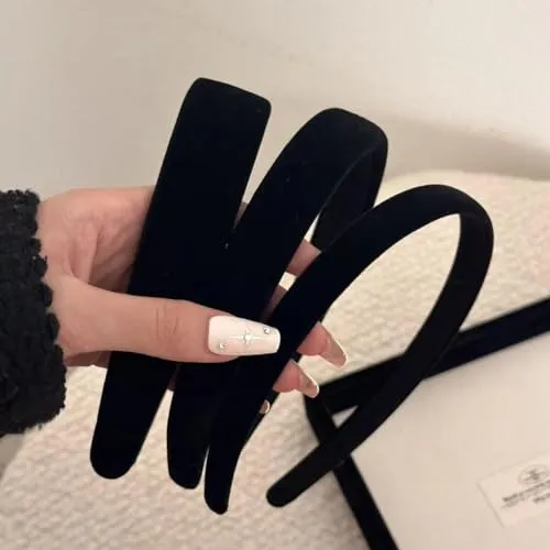 AUDTOPE 3Pcs Headbands for Women, Black Headband for Girls Bow Print Hair Band No Teeth Thick Wide Head Bands Hoops Cute Hair Accessories