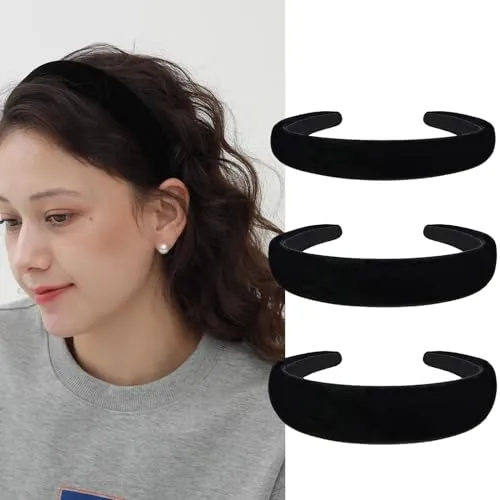AUDTOPE 3Pcs Headbands for Women, Black Headband for Girls Bow Print Hair Band No Teeth Thick Wide Head Bands Hoops Cute Hair Accessories