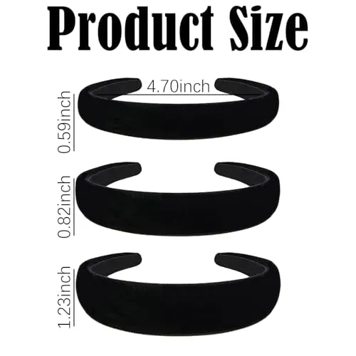 AUDTOPE 3Pcs Headbands for Women, Black Headband for Girls Bow Print Hair Band No Teeth Thick Wide Head Bands Hoops Cute Hair Accessories
