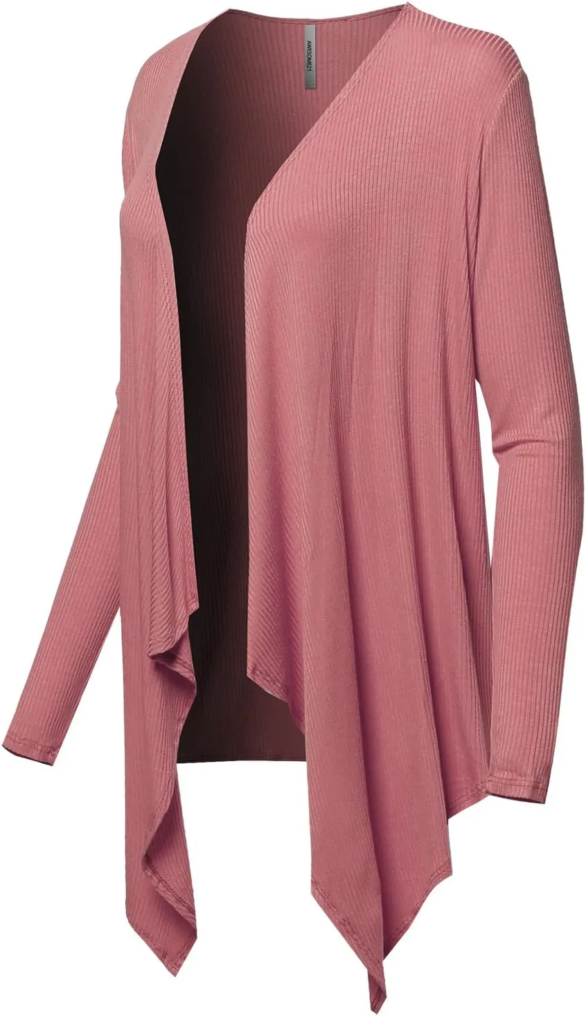 Awesome21 Women's Casual Solid Ribbed Open Front Knit Cardigan