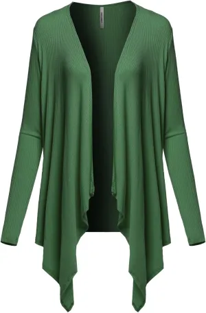 Awesome21 Women's Casual Solid Ribbed Open Front Knit Cardigan