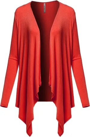 Awesome21 Women's Casual Solid Ribbed Open Front Knit Cardigan