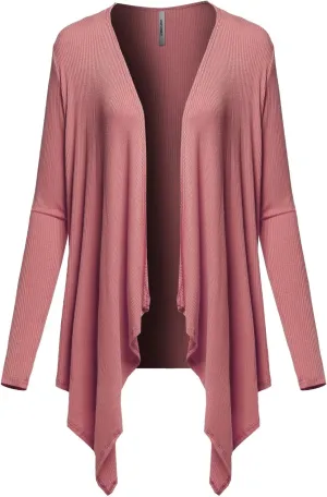 Awesome21 Women's Casual Solid Ribbed Open Front Knit Cardigan