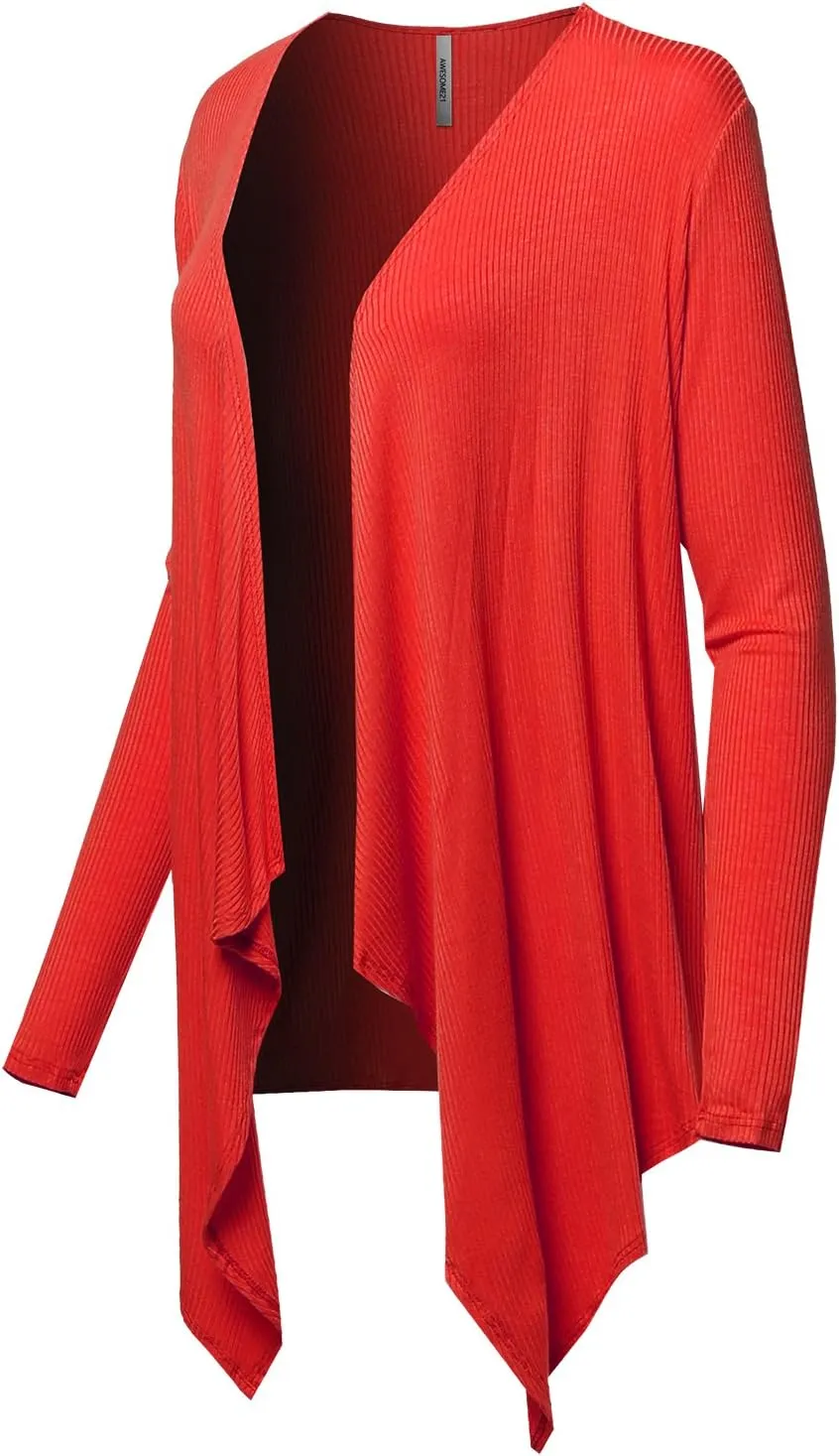 Awesome21 Women's Casual Solid Ribbed Open Front Knit Cardigan