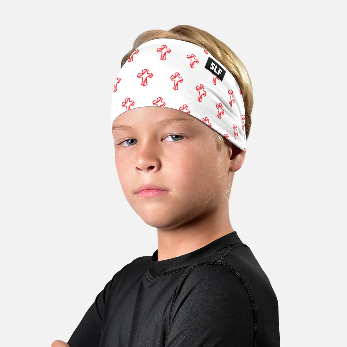 Baseball Cross Pattern White Kids Headband