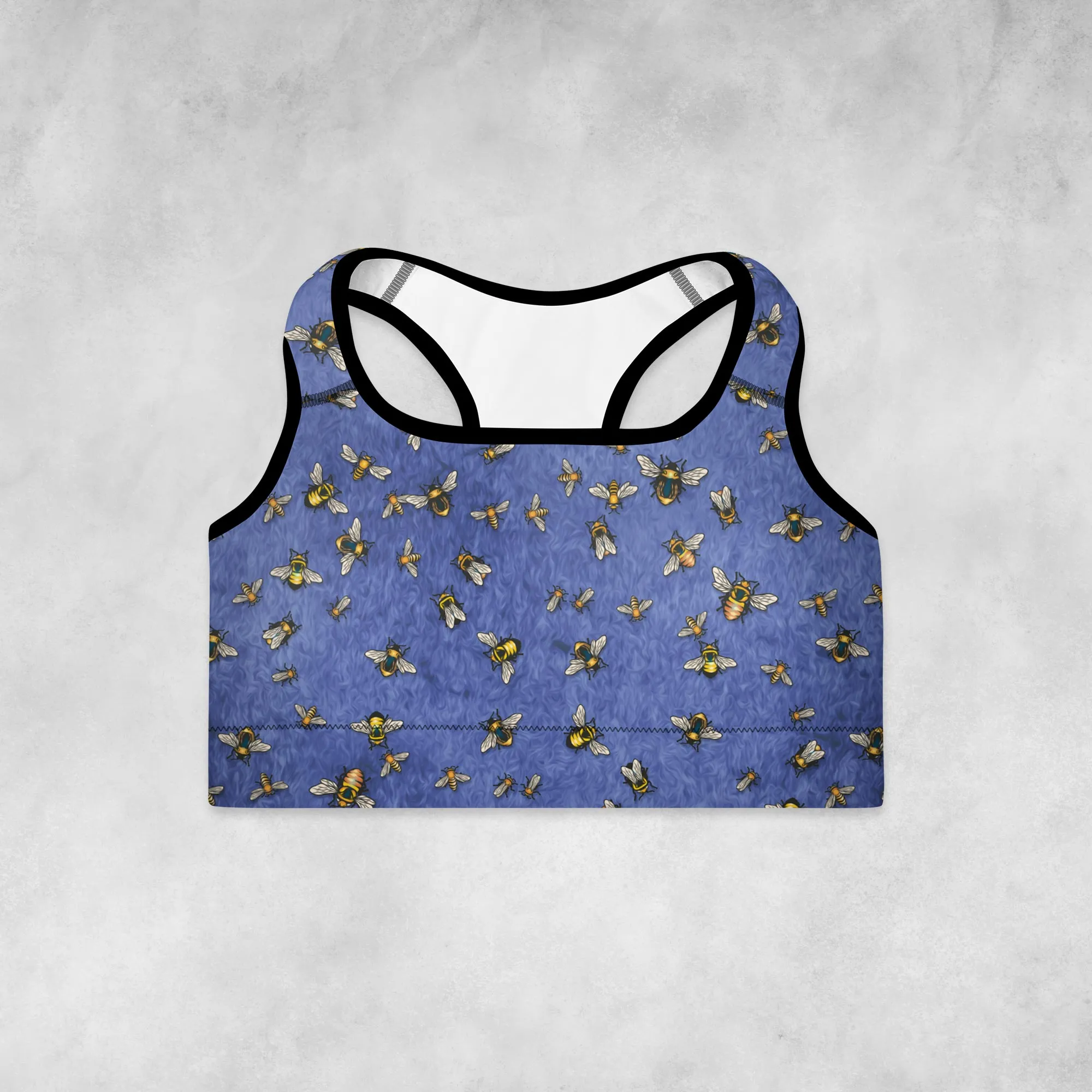 Bees on Blue- Padded Sports Bra