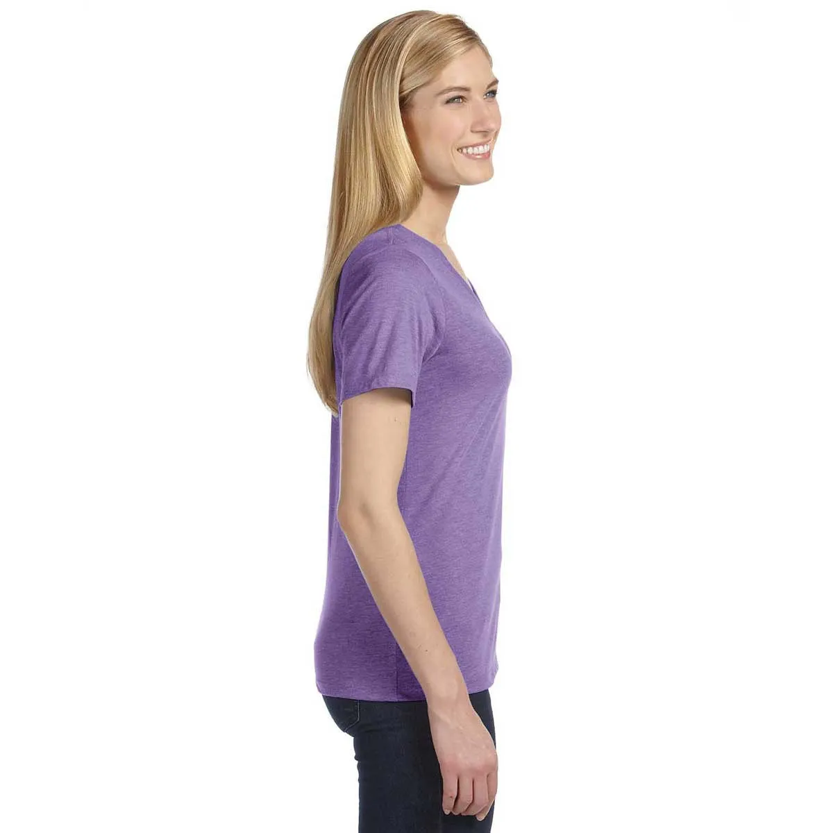 Bella   Canvas Women's Purple Triblend Relaxed Jersey Short-Sleeve V-Neck T-Shirt