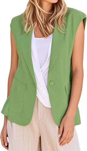 Blazer Vest for Women Summer 2025 Trendy Business Suit Vest Tops Oversize Open Front Casual Jacket Waistcoat with Pockets