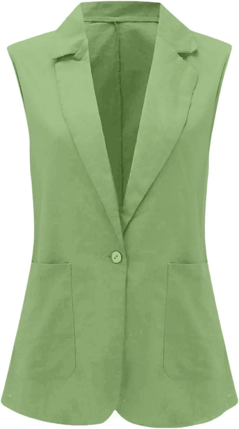 Blazer Vest for Women Summer 2025 Trendy Business Suit Vest Tops Oversize Open Front Casual Jacket Waistcoat with Pockets
