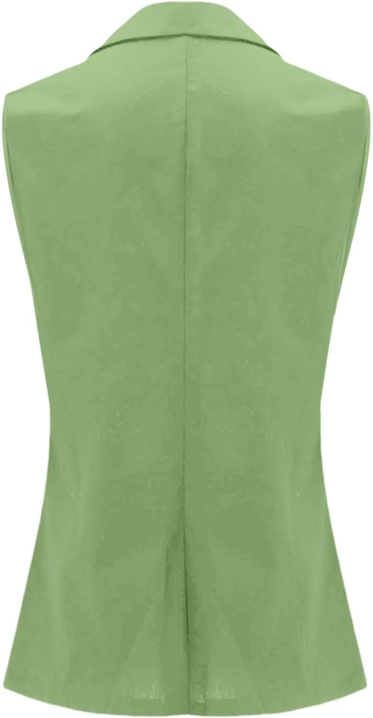 Blazer Vest for Women Summer 2025 Trendy Business Suit Vest Tops Oversize Open Front Casual Jacket Waistcoat with Pockets