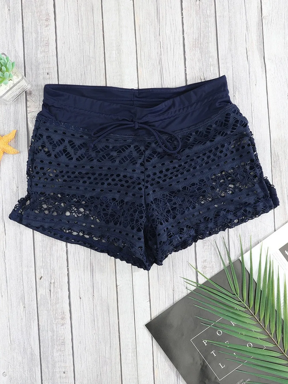 Blue Lace Shorts with Integrated Swim Briefs for Women