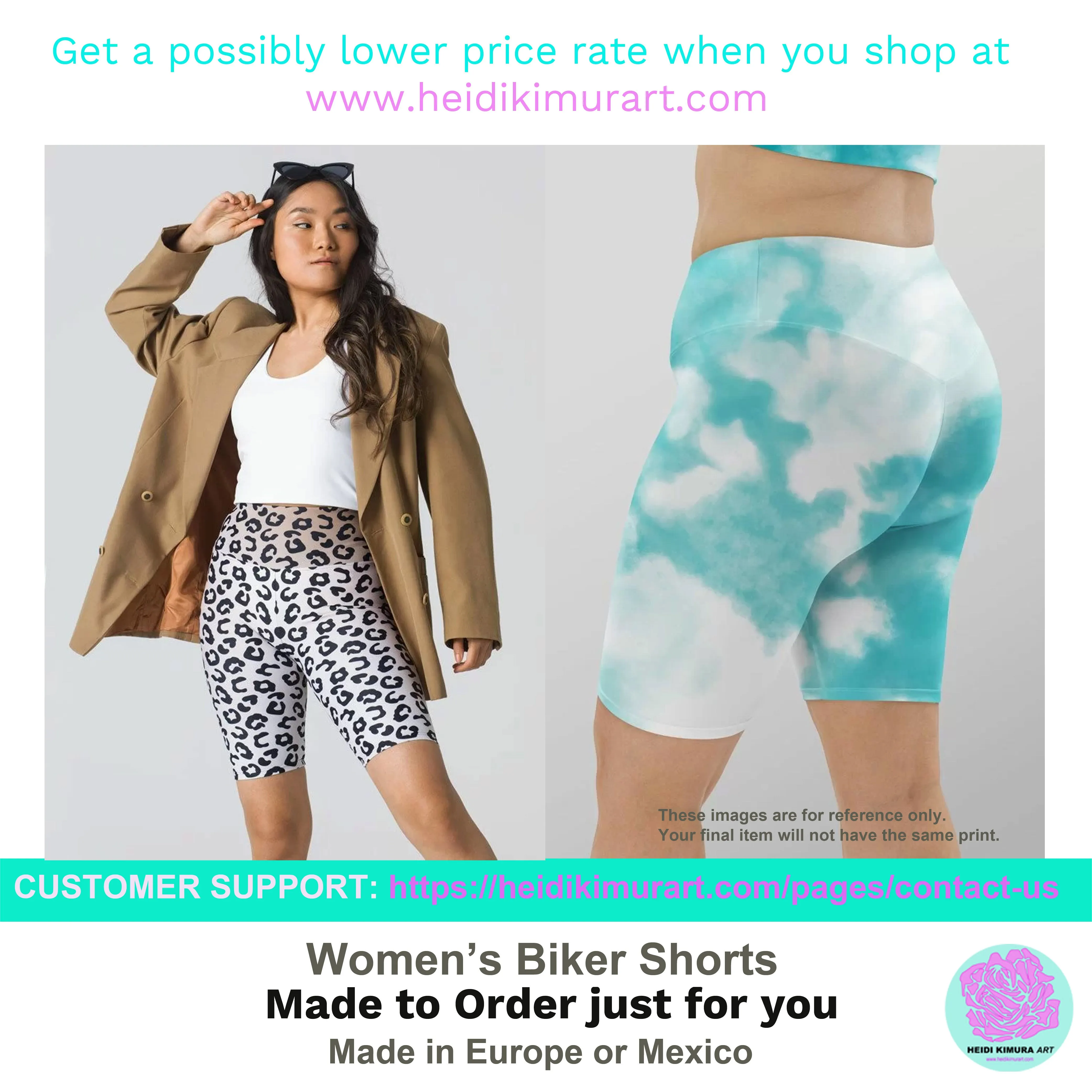 Blue Tiger Striped Biker Shorts, Animal Print Women's Cycling Bike Shorts Gym Tights For Women-Made in EU/MX