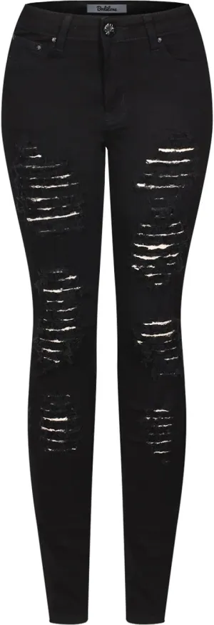 BodiLove Women's Stretchy 5 Pocket Skinny Distressed Denim Jeans