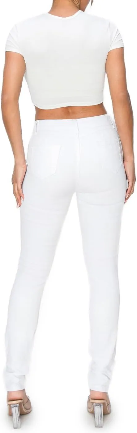 BodiLove Women's Stretchy 5 Pocket Skinny Distressed Denim Jeans