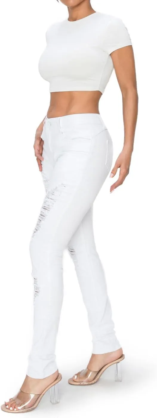 BodiLove Women's Stretchy 5 Pocket Skinny Distressed Denim Jeans