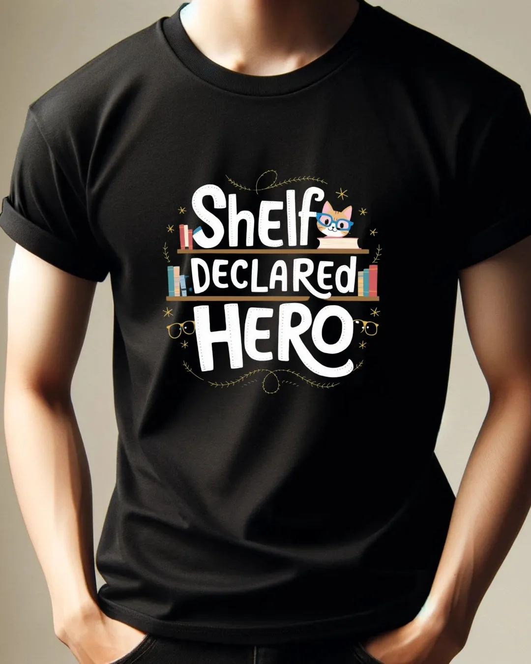 Book Lovers Shelf Declared Hero Cotton T-Shirt