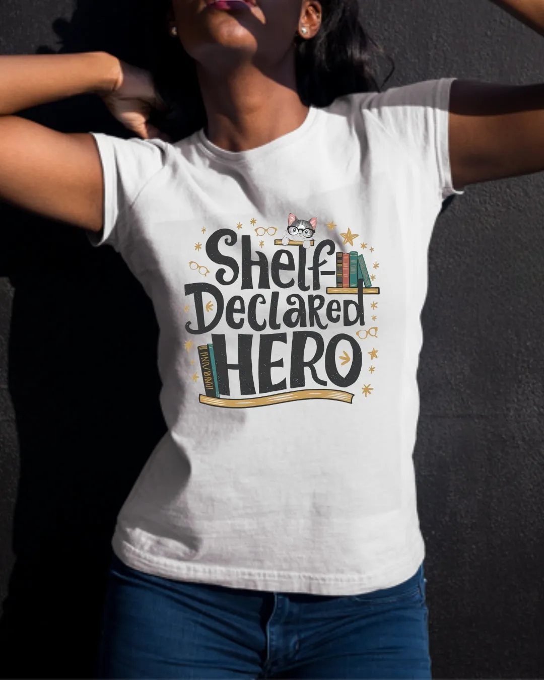 Book Lovers T-Shirt Shelf Declared Hero Cotton T-Shirt
