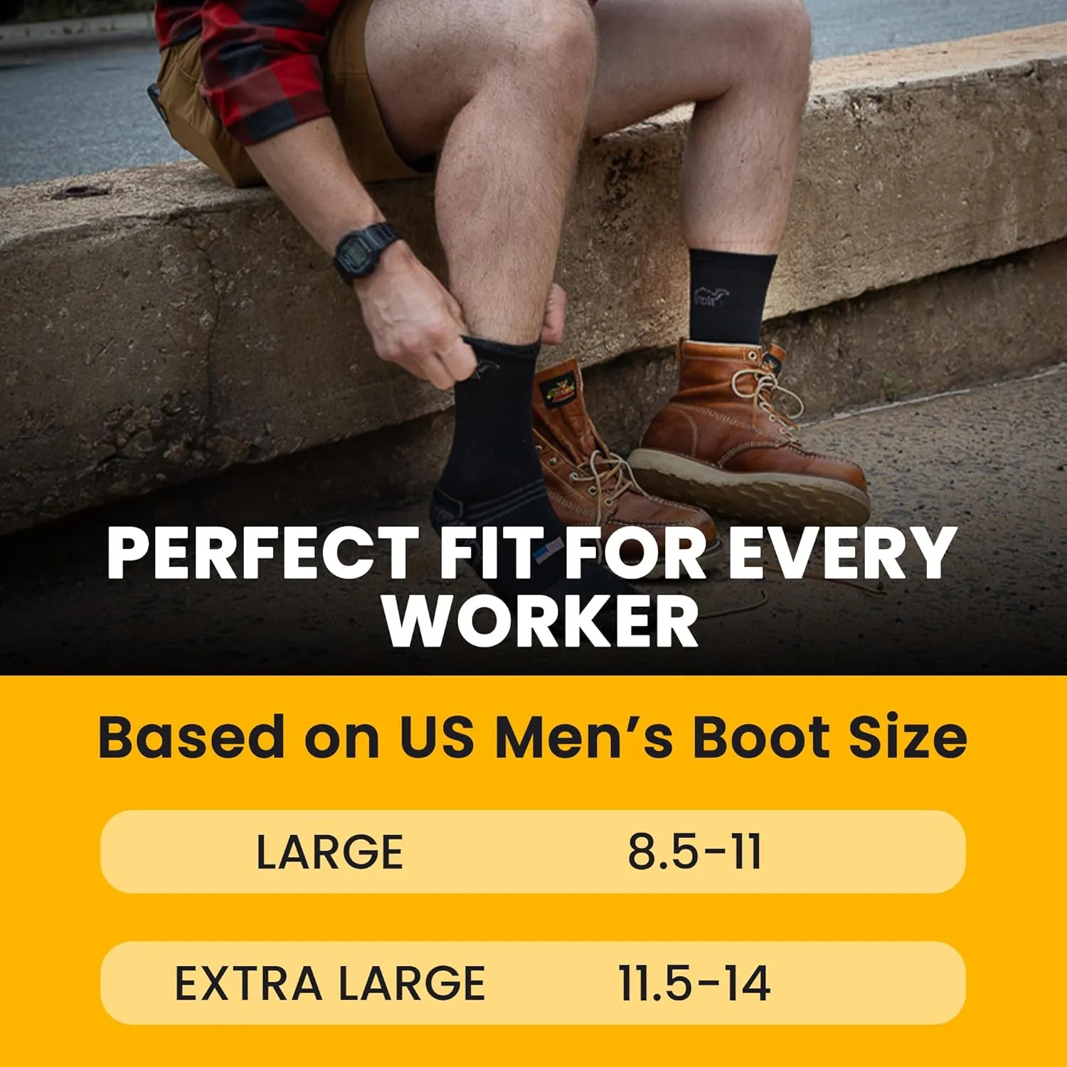 Boot Work Socks – Sweat-Wicking, Durable Wool Socks for Long Shifts – Up to 12" Boots – Made in USA