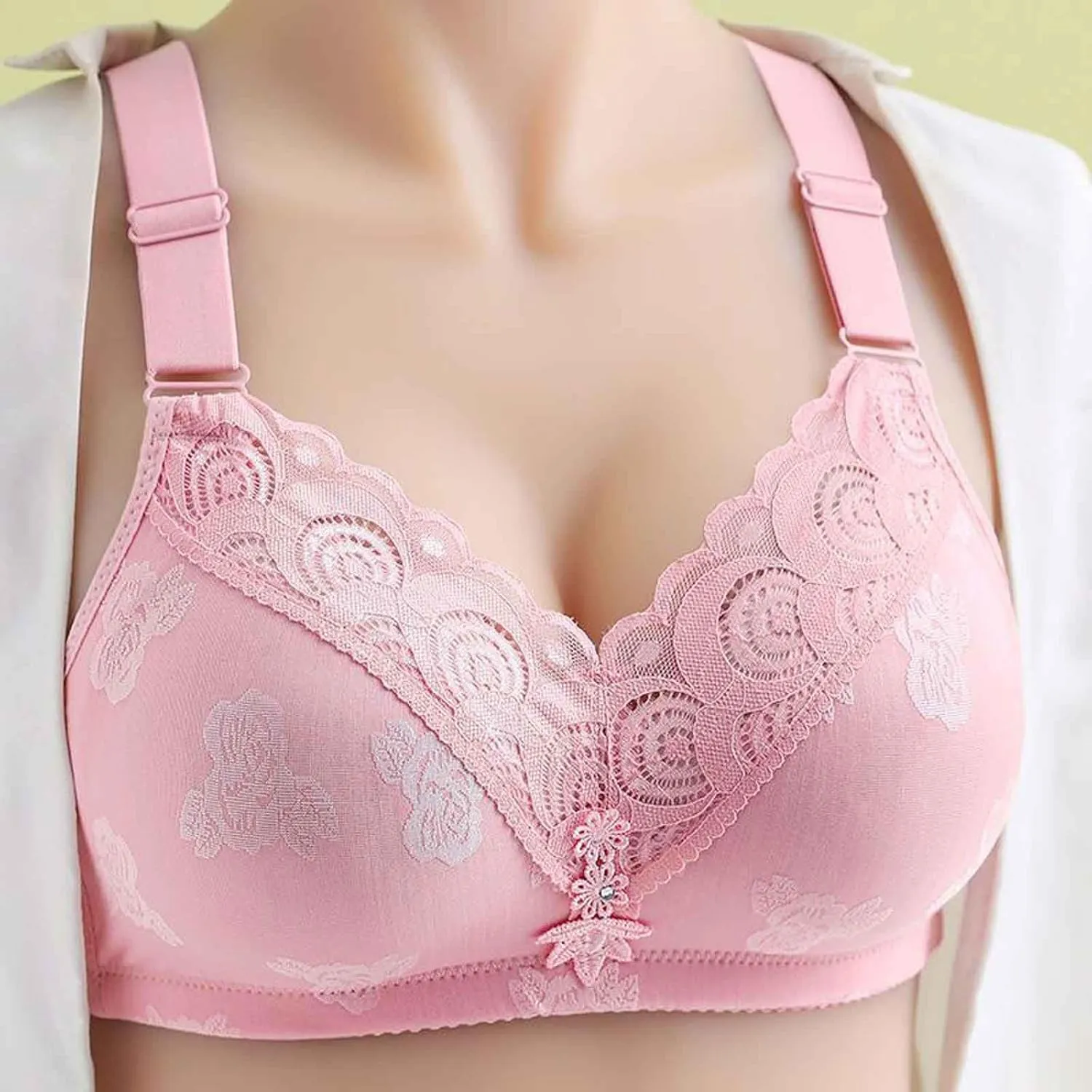 Bra for Women Full-Coverage Wireless Lace Bras Underwire Soft Comfy Bralettes Sexy Push Up Support Daily Bras