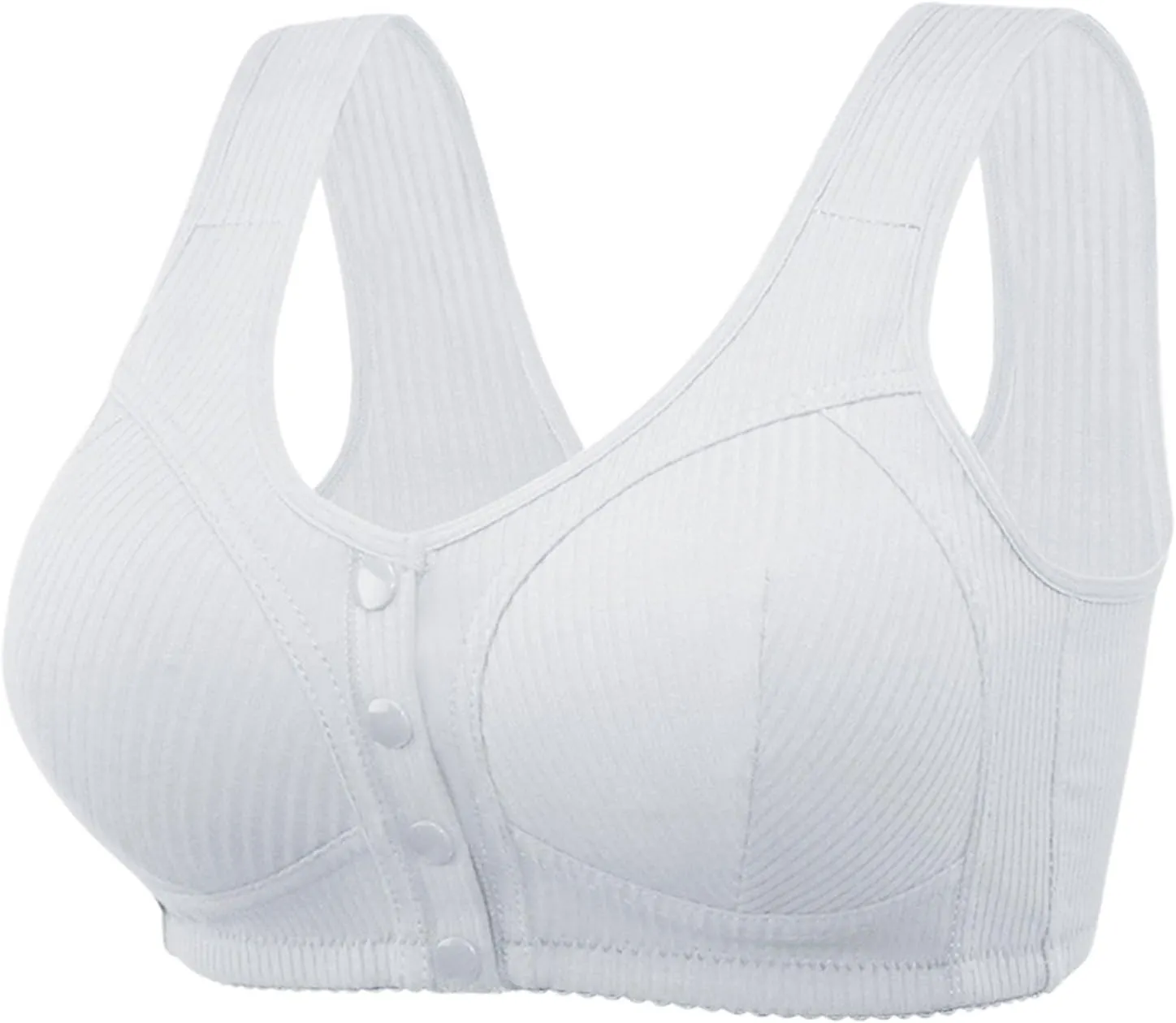 Bras for Older Women Front Closure No Underwire Knit Ribbed Snap Button Bra for Seniors Womens Comfort Convenient Buckle Bra