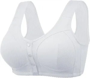Bras for Older Women Front Closure No Underwire Knit Ribbed Snap Button Bra for Seniors Womens Comfort Convenient Buckle Bra
