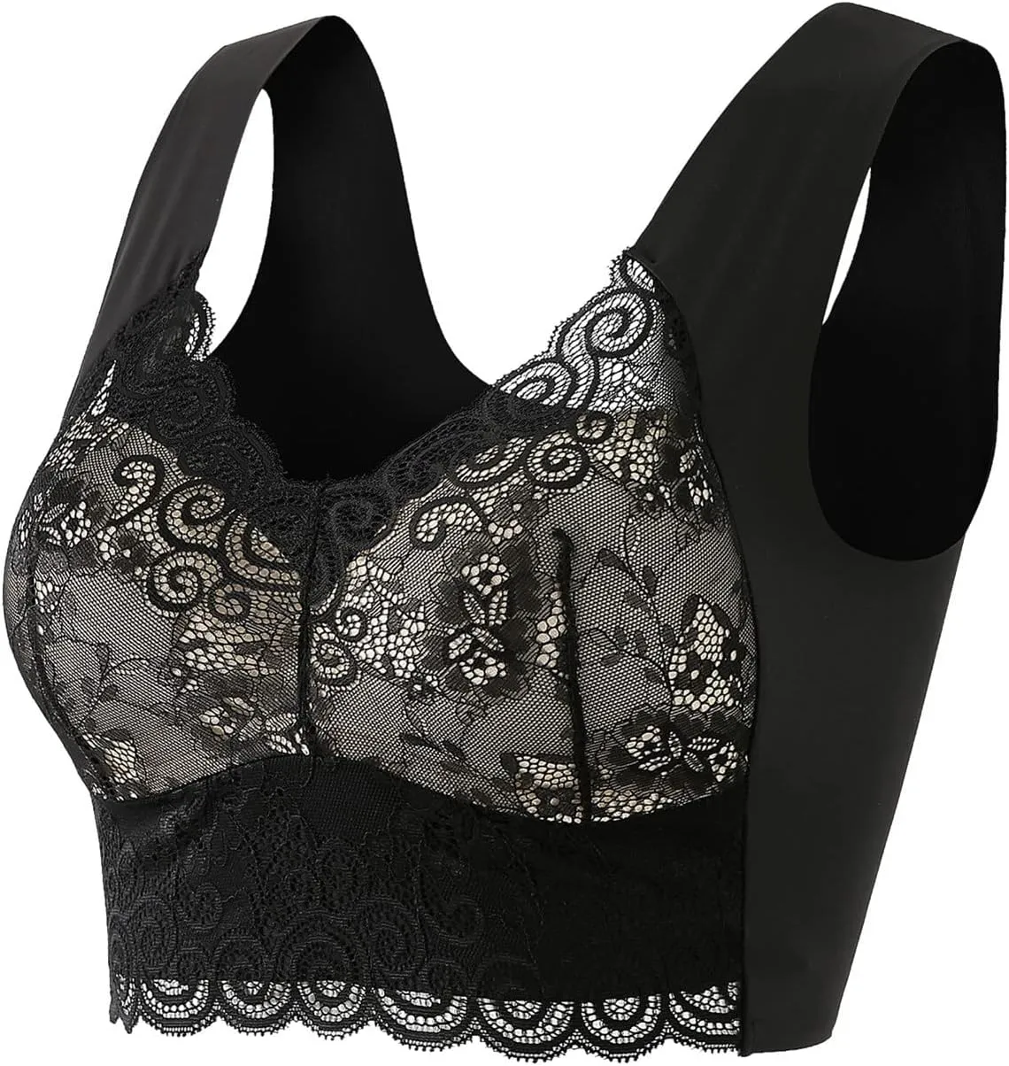 Bras for Women Seamless Lace Bra No Underwire Wireless Sport Bras Comfortable Mesh Padded Soft Back Smoothing Bra