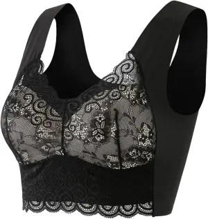 Bras for Women Seamless Lace Bra No Underwire Wireless Sport Bras Comfortable Mesh Padded Soft Back Smoothing Bra