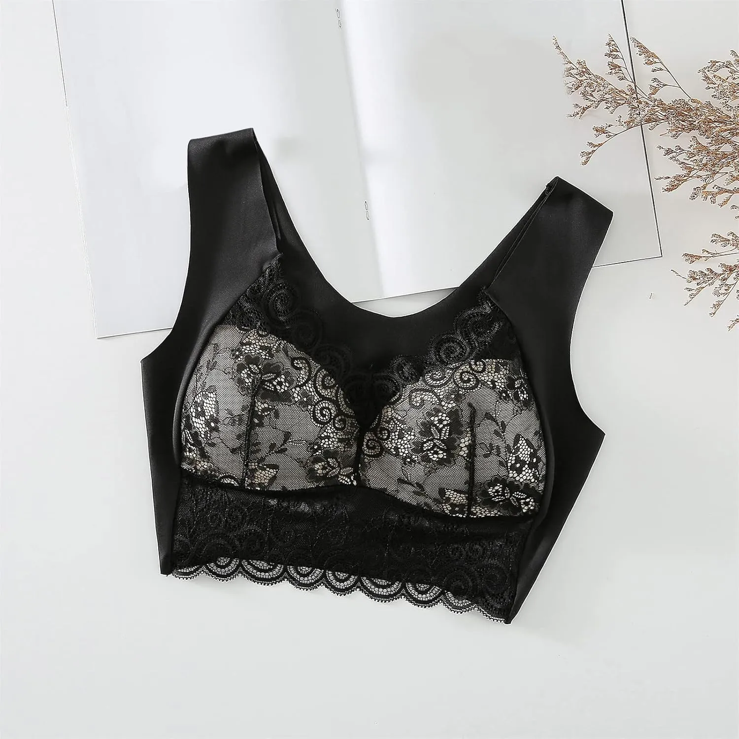 Bras for Women Seamless Lace Bra No Underwire Wireless Sport Bras Comfortable Mesh Padded Soft Back Smoothing Bra