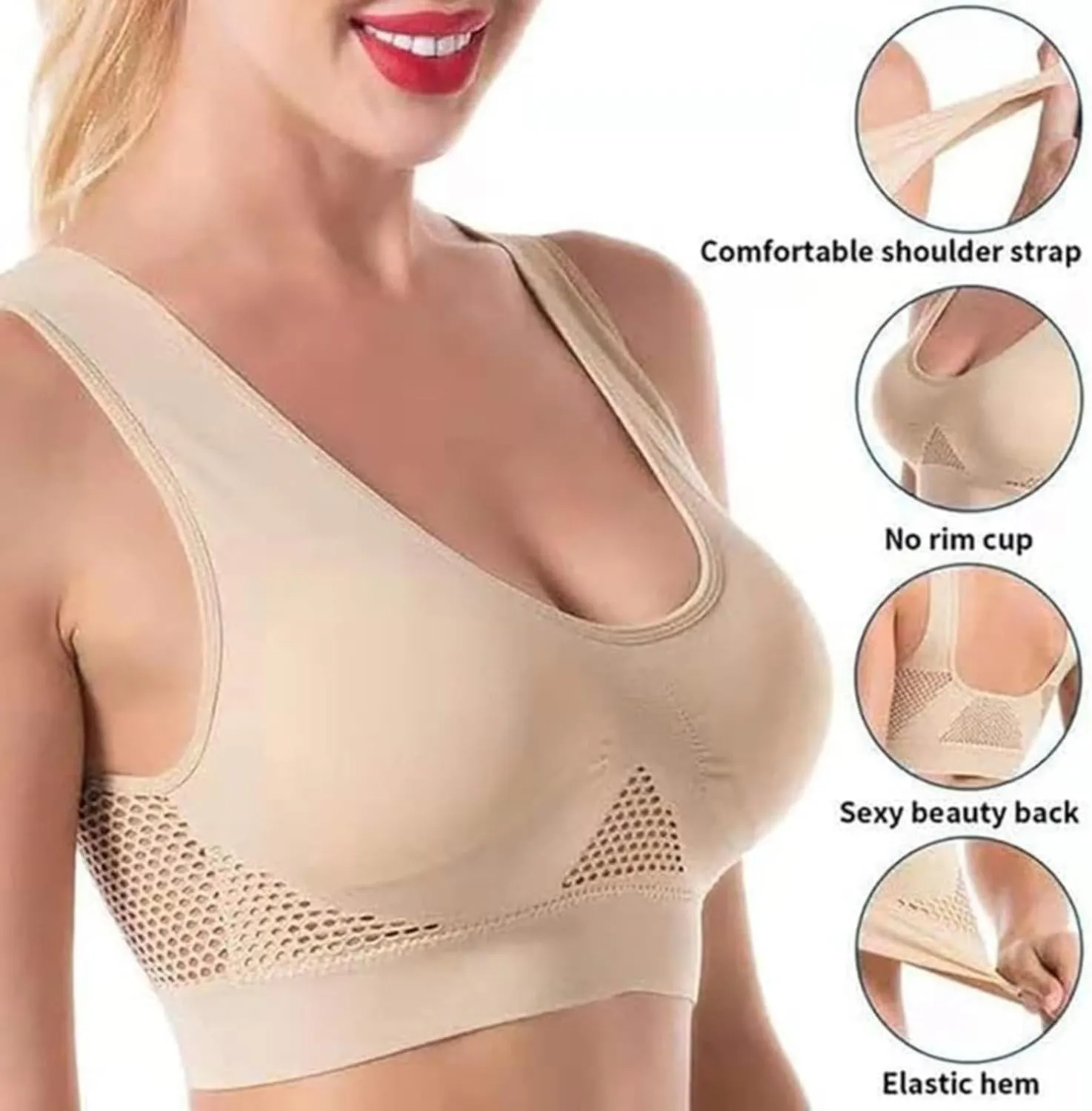 Breathable Bras for Women No Steel Ring Plus Size Soft Cool Liftup Air Bra No Underwire High Support Underwear