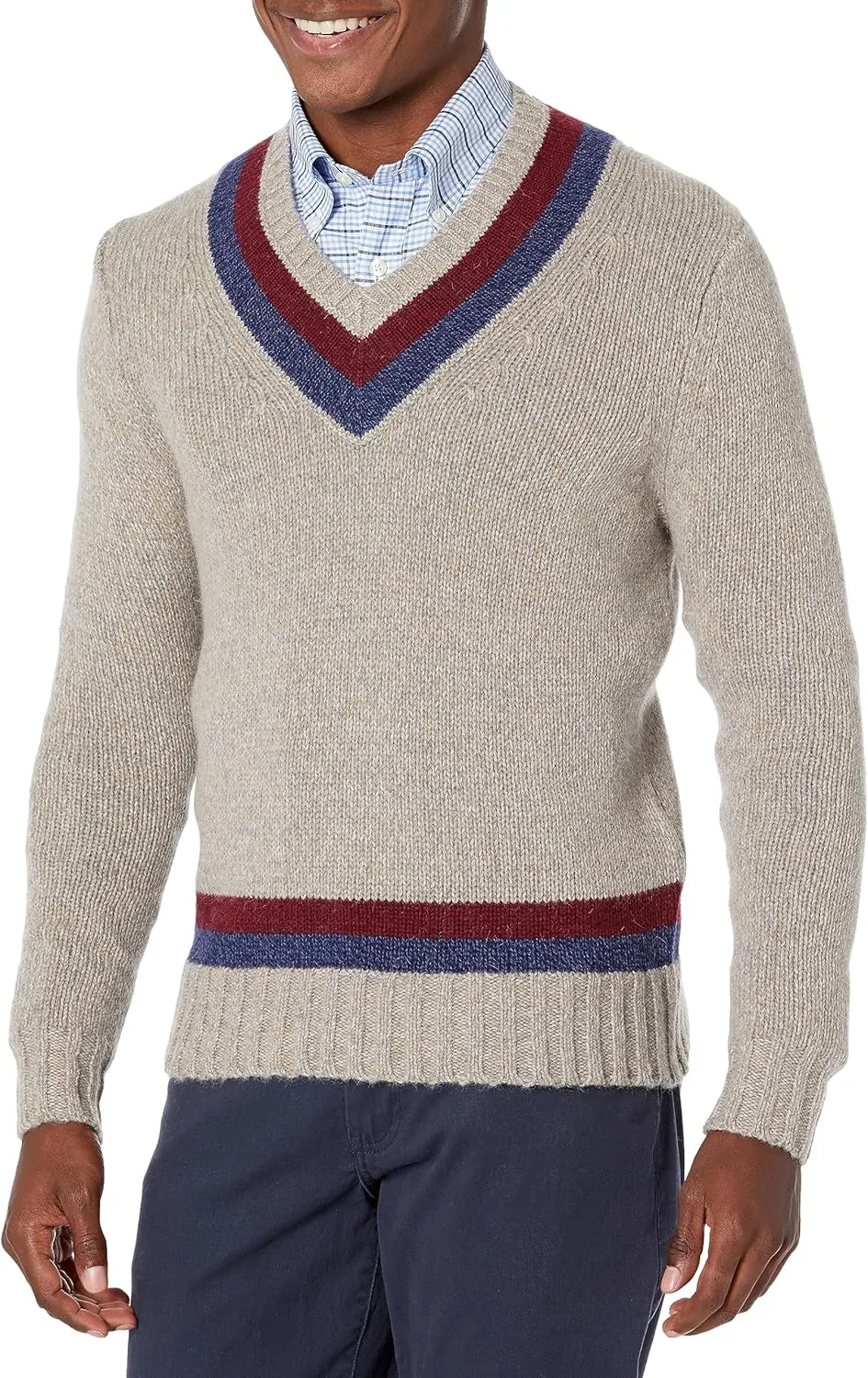 Brooks Brothers Men's Luxury Wool Blend Long Sleeve V-Neck Tennis Sweater