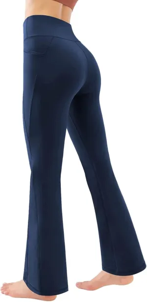 Butt Lifting Leggings for Women Solid Color High Waist Flared Yoga Pants with Pockets Slim Stretchy Yoga Leggings