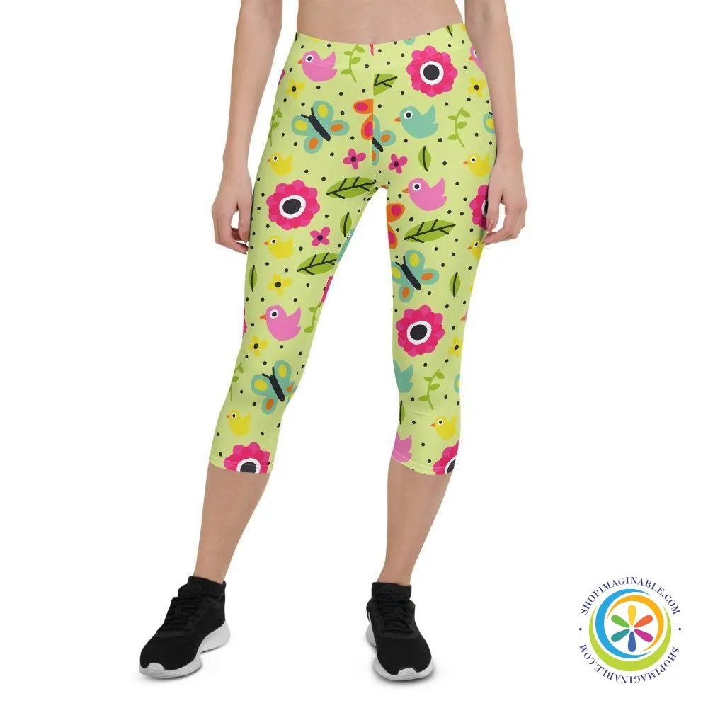 Butterflies Birds & Flowers Capri Leggings